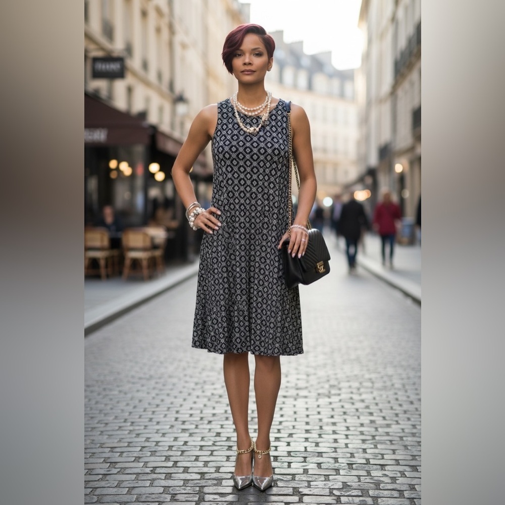 Old Navy Black and White Geometric Midi Dress☑️ - Picture 2 of 11